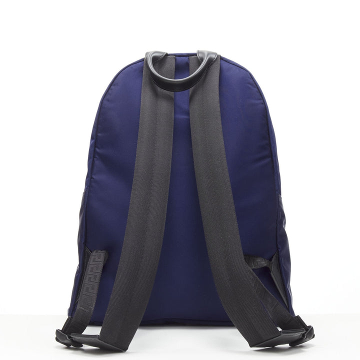 VERSACE 90's Box Logo navy blue nylon Greca strap backpack