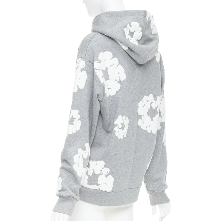 DENIM TEARS Wreath grey cotton white puffy print hoodie pullover S