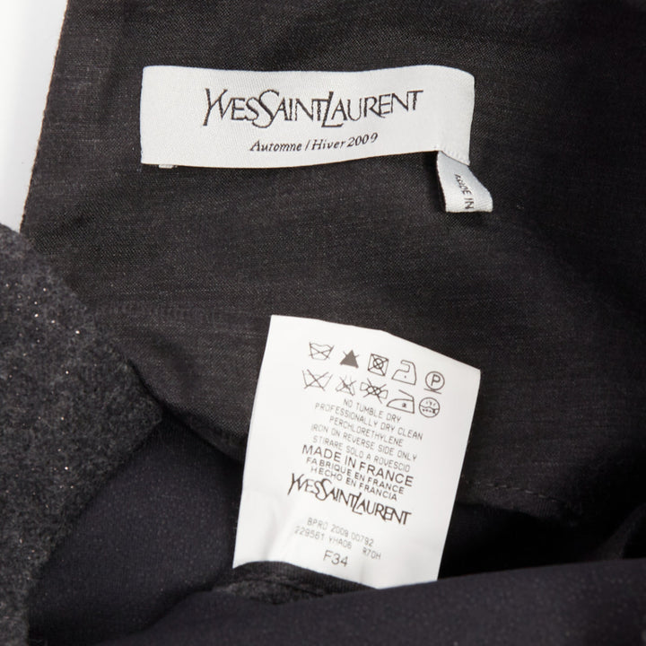 YVES SAINT LAURENT 2009 grey wool metallic sheen back mini dress FR34 XXS