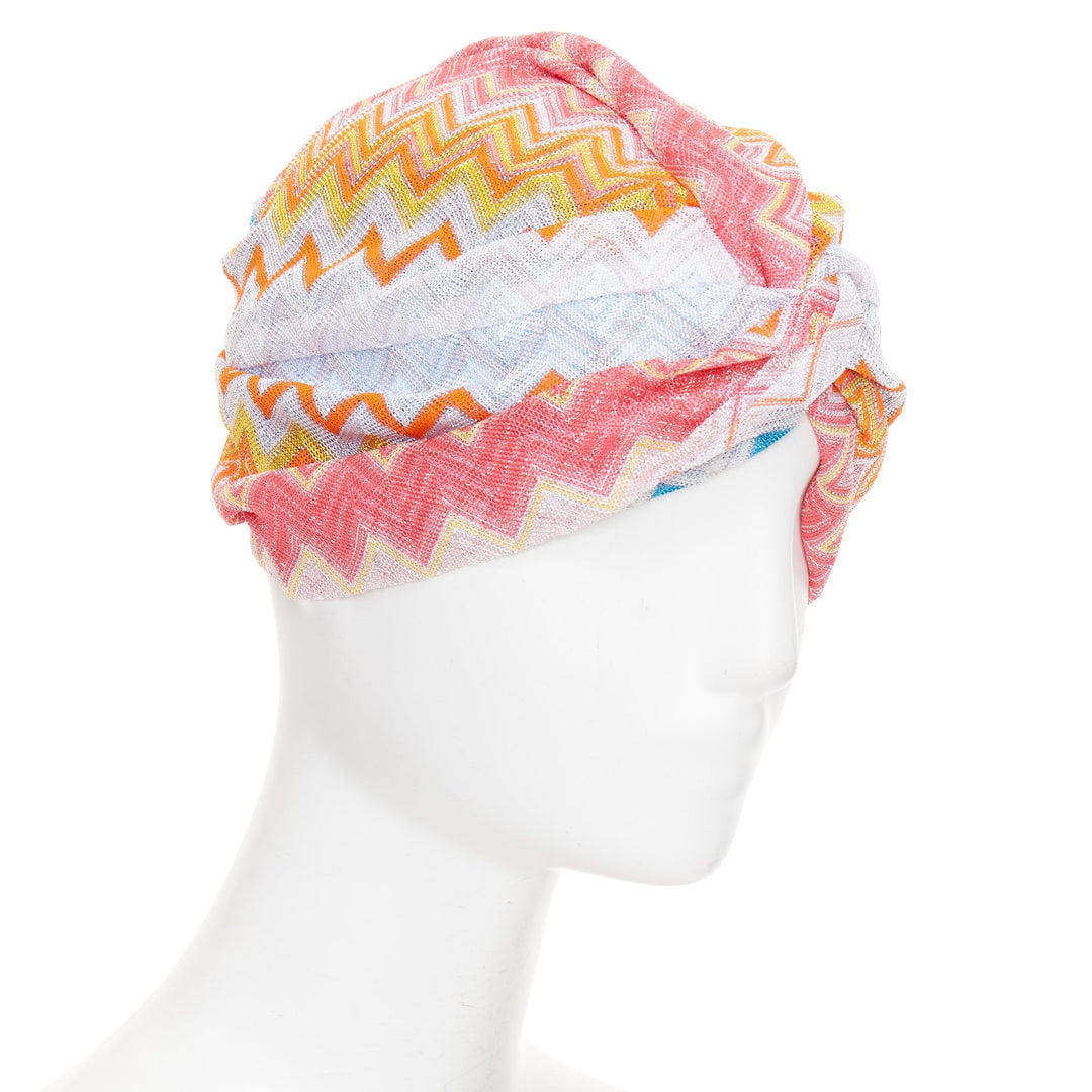 MISSONI 2021 lame viscose multicolor rainbow metallic lurex chevon turban hat