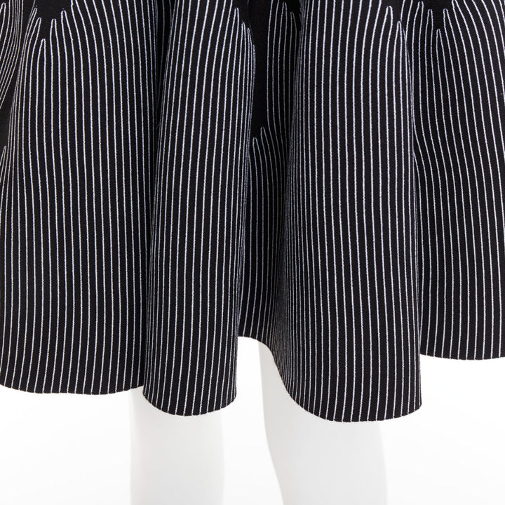 ALAIA black white wool blend topstitch flared high waist skater skirt FR38 M