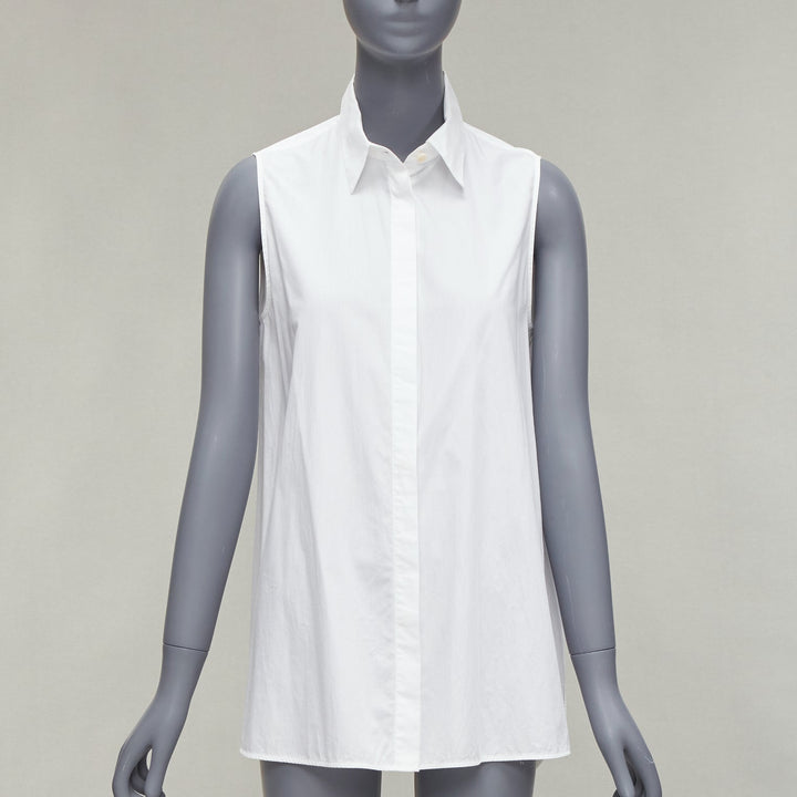 ACNE STUDIOS white cotton minimal sleeveless side slits tunic top FR36 S