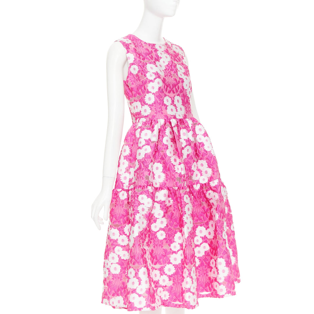 MALENE ODDERSHEDE BACH 2018 pink white Papaver floral jacquard midi dress M