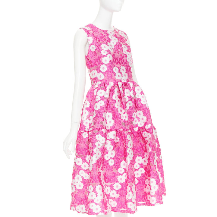 MALENE ODDERSHEDE BACH 2018 pink white Papaver floral jacquard midi dress M