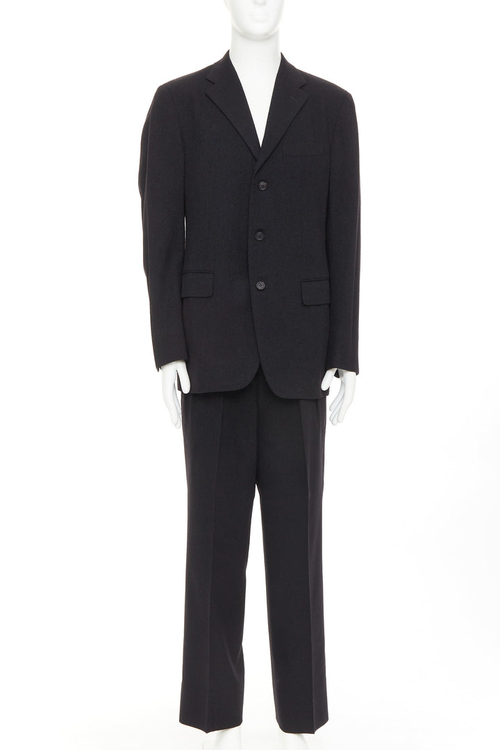 ISSEY MIYAKE black wool blend single breasted flap pocket blazer suit JP4 XL