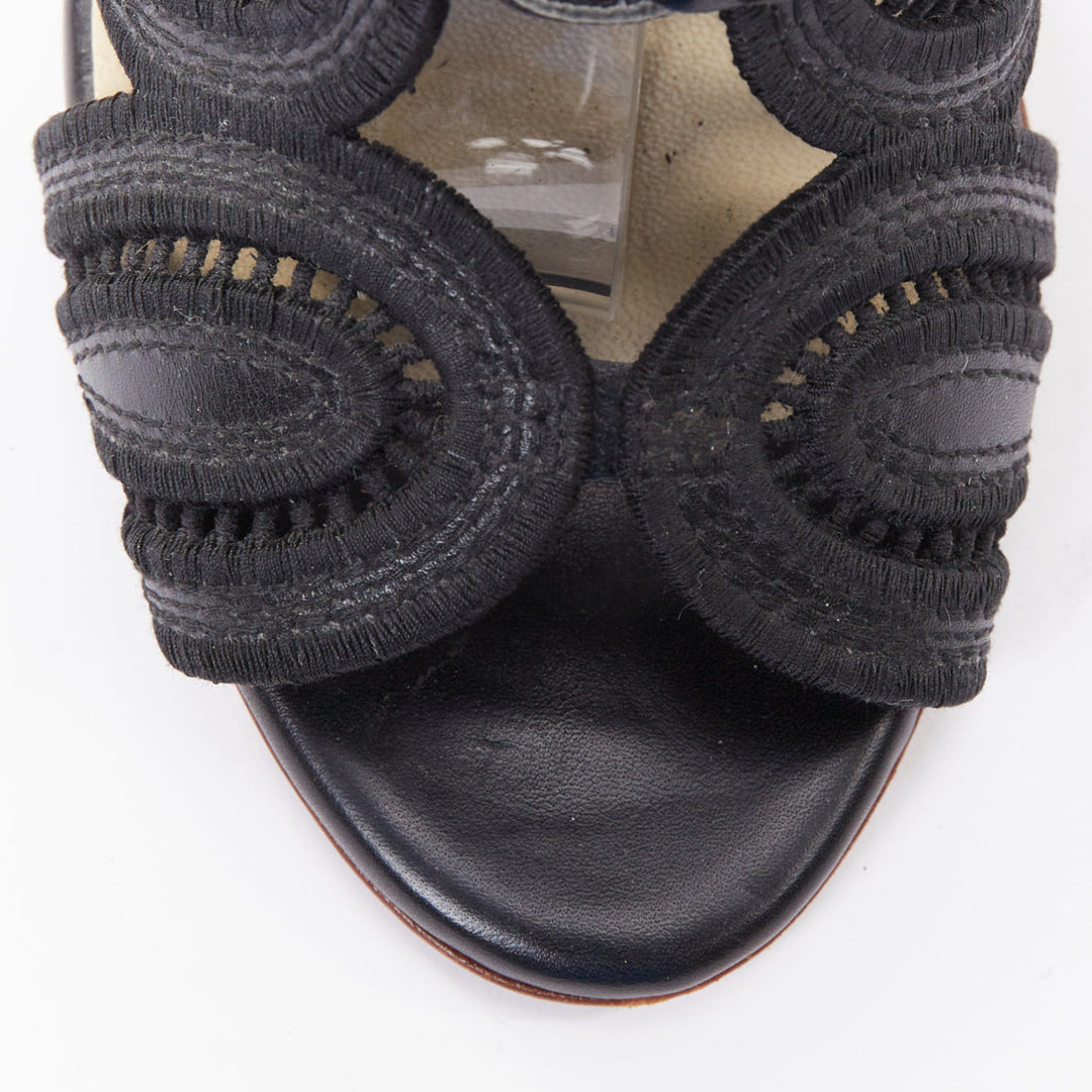 FRANCESCO RUSSO 2016 black leather Teardrop Cage topstitch lace up sandals EU35