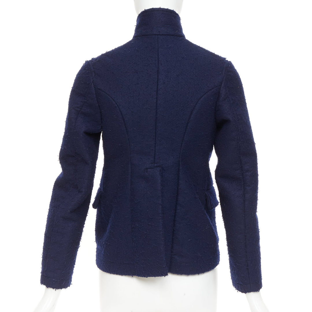 CDG COMME DES GARCONS 2007 navy felt high collar curved hem cropped jacket XS