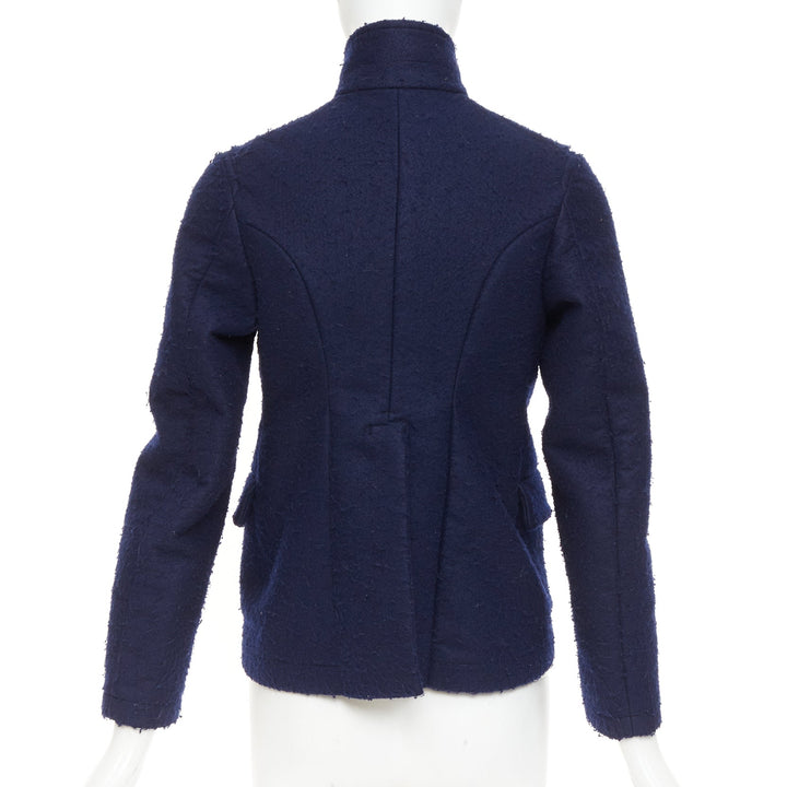 CDG COMME DES GARCONS 2007 navy felt high collar curved hem cropped jacket XS