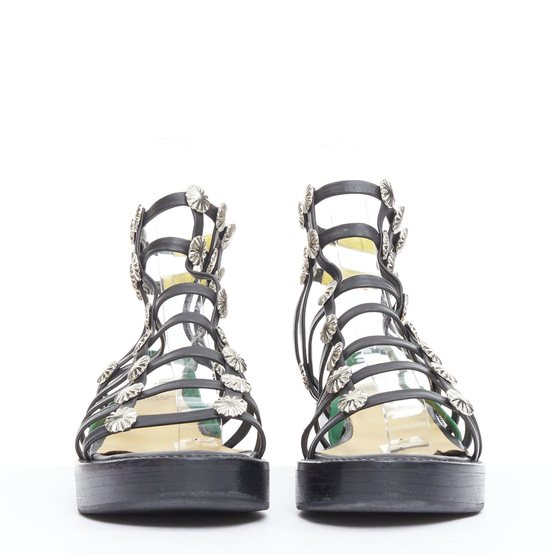 TOGA ARCHIVES PULLA black caged silver stud platform gladiator sandals