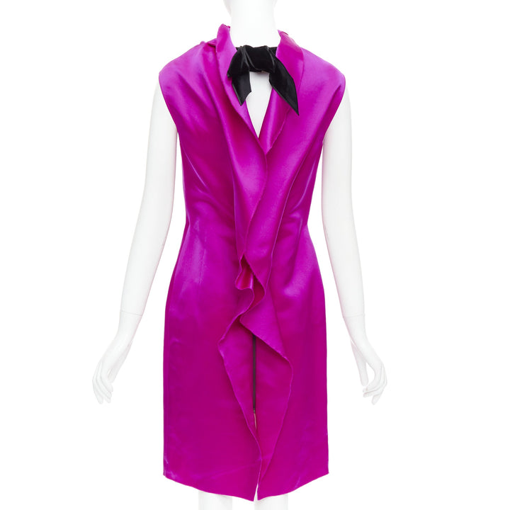 LANVIN 10th Anniversary fuchsia pink 100% silk backless evening dress FR36 S