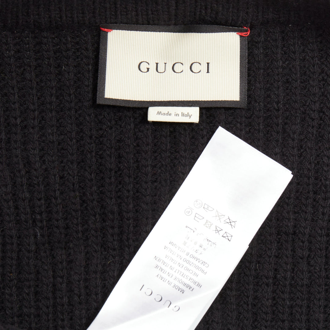 GUCCI Michele L'avengle Par Amour black wool embroidery patch pearl cardigan S