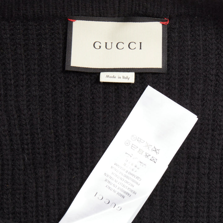 GUCCI Michele L'avengle Par Amour black wool embroidery patch pearl cardigan S