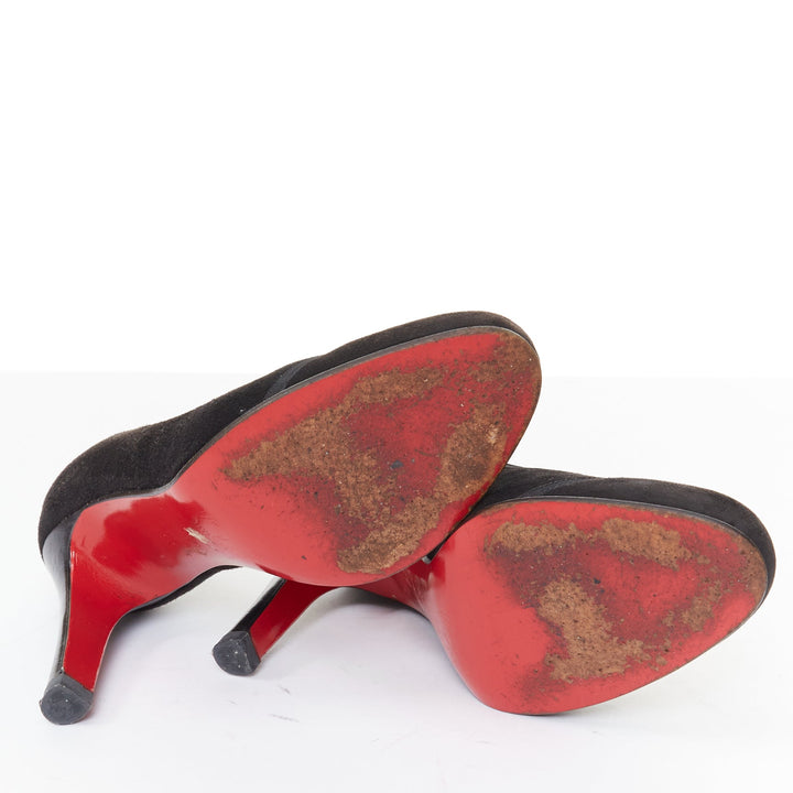 CHRISTIAN LOUBOUTIN black veau velours suede grosgrain round toe pumps EU36