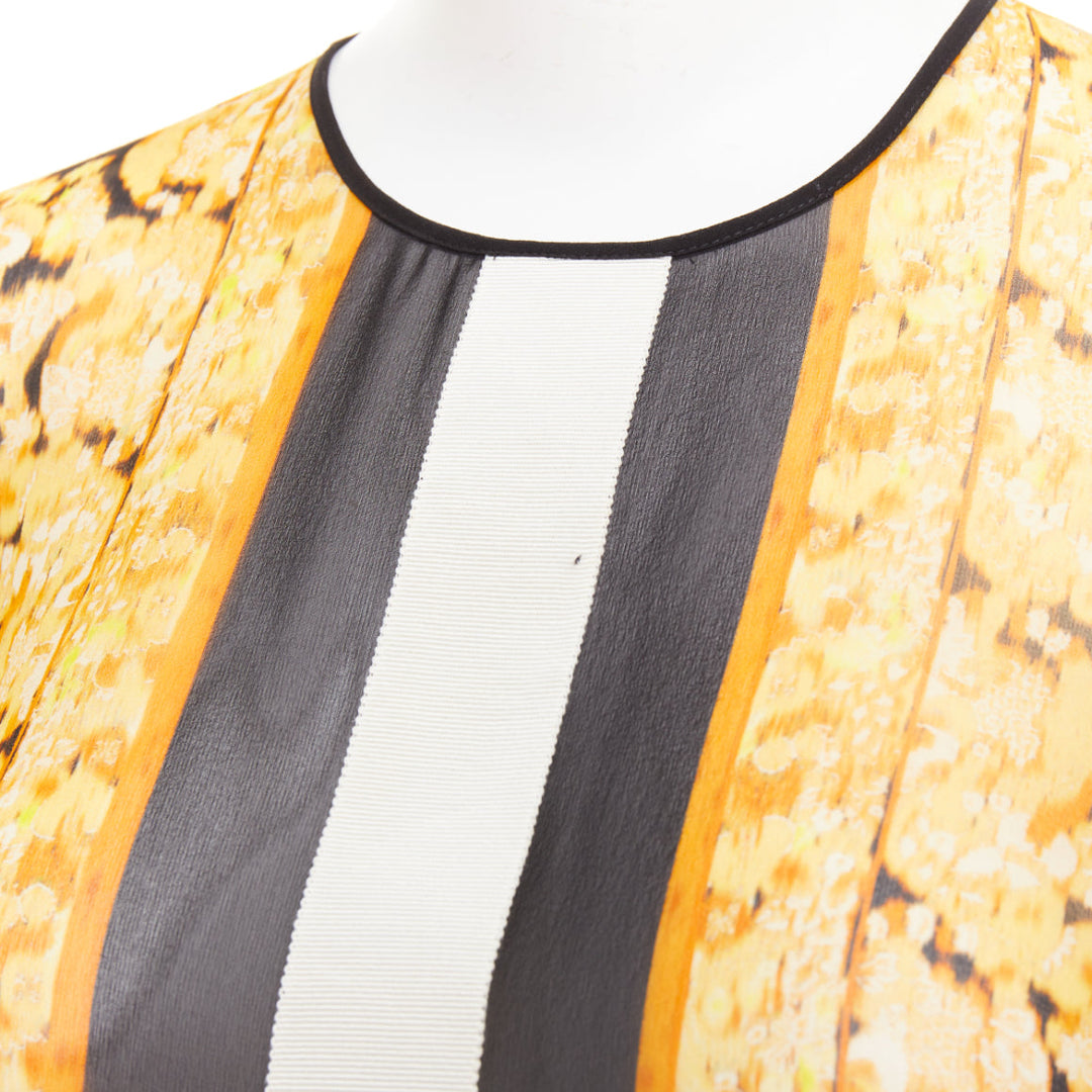 GIAMBATTISTA VALLI silk gold black grosgrain print sheer chiffon blouse IT38 XXS