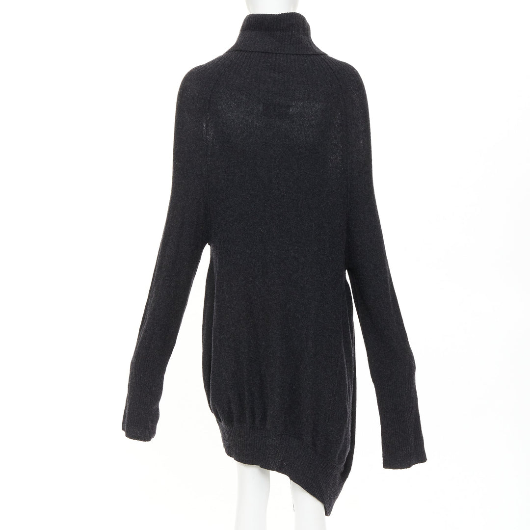Y'S YOHJI YAMAMOTO grey wool button up asymmetric turtleneck sweater dress JP3 L