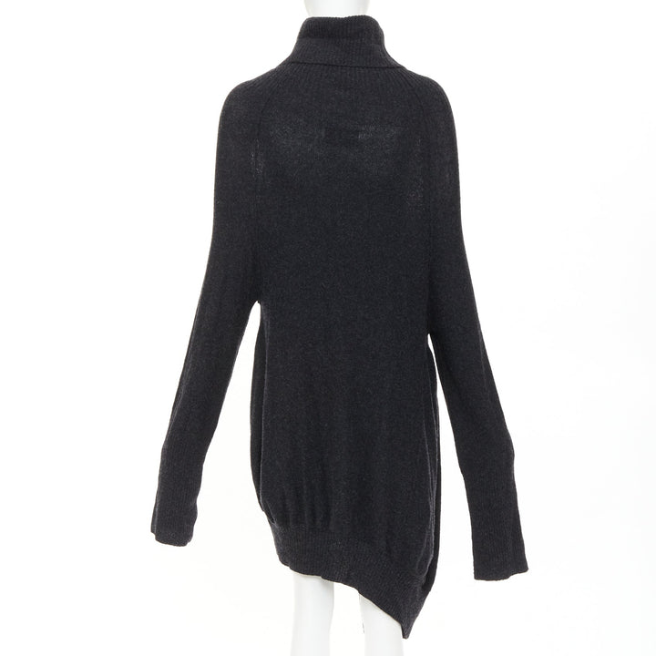 Y'S YOHJI YAMAMOTO grey wool button up asymmetric turtleneck sweater dress JP3 L