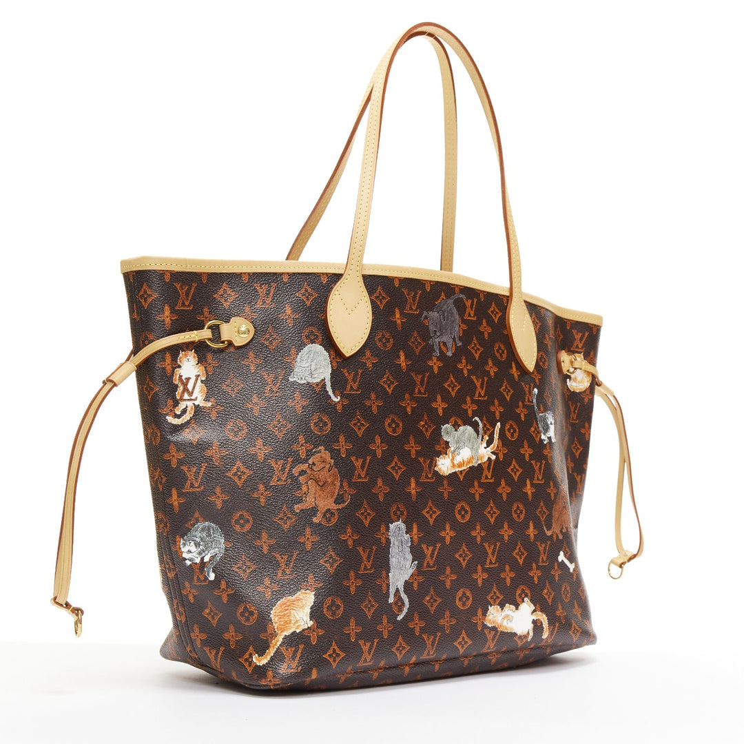 LOUIS VUITTON Catogram Grace Coddington Neverfull MM brown monogram tote bag