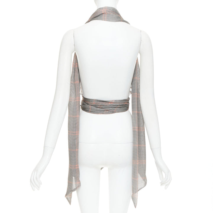 ALEXANDRE VAUTHIER COUTURE Runway grey red silk houndstooth wrap tie halter top