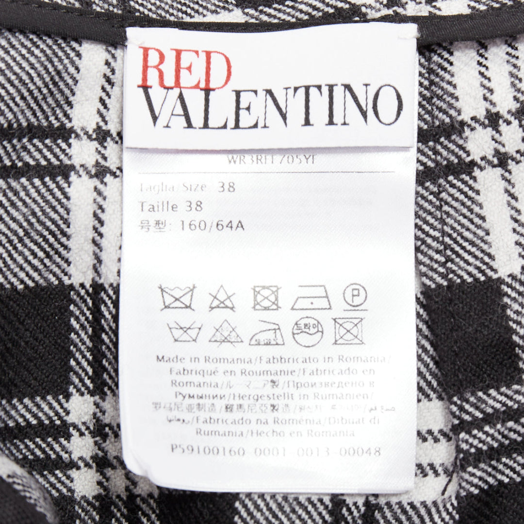 RED VALENTINO black grey 100% virgin wool checked tartan mini skort IT38 XS