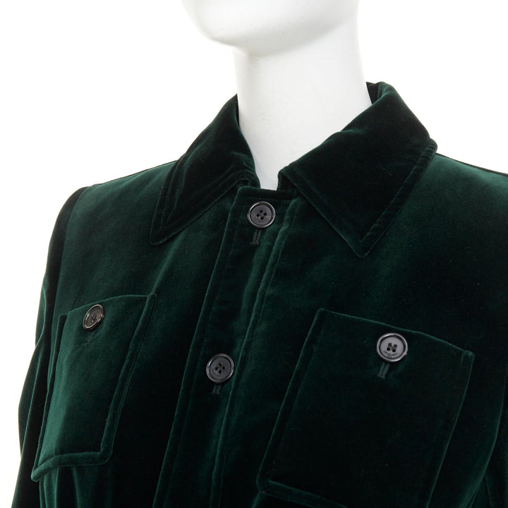 SAINT LAURENT 2025 Saharienne emeraude green belted cotton velvet jacket FR34 XS