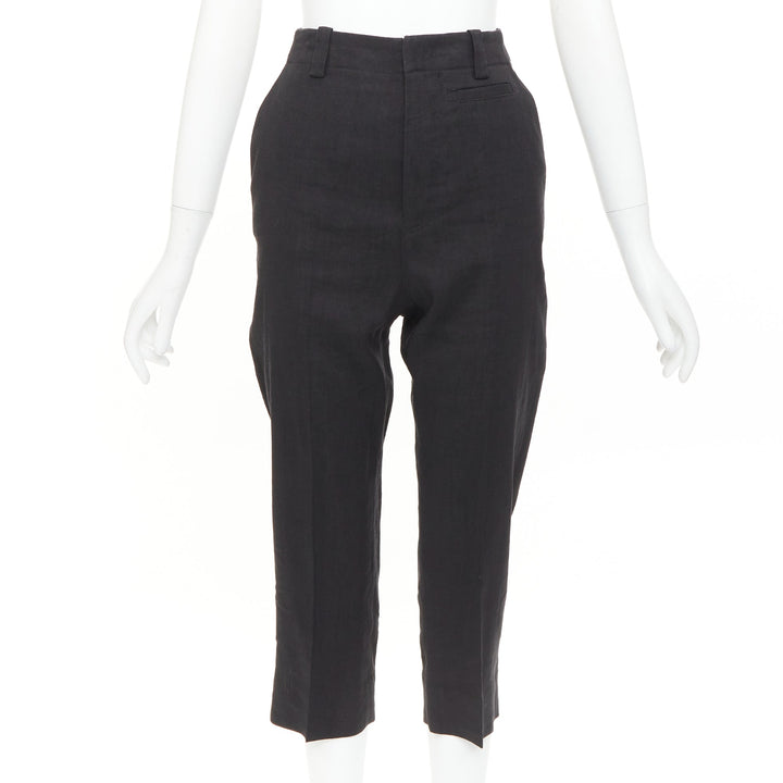 JACQUEMUS L'amour black hemp wool high rise cropped clam digger pants FR34 XS