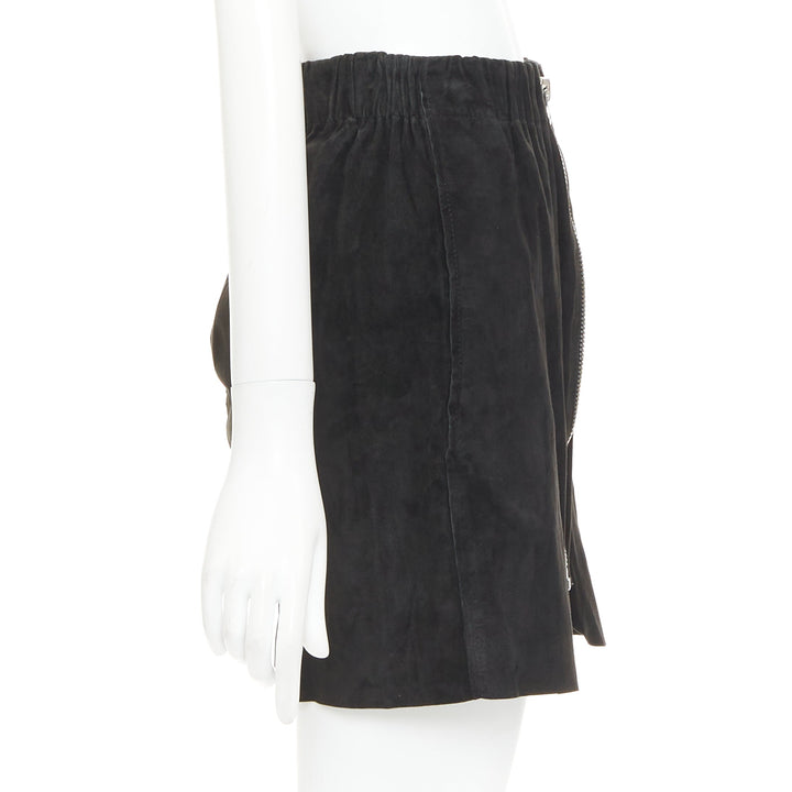 ACNE STUDIOS 2014 Mina black lamb suede leather zip front skirt FR34 XS