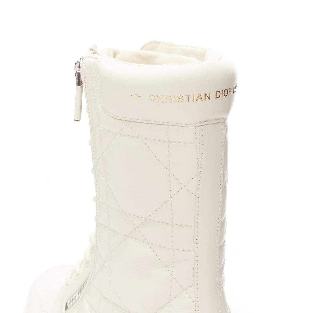 CHRISTIAN DIOR 2023 D-Leader white Cannage quilted leather ankle boots EU38