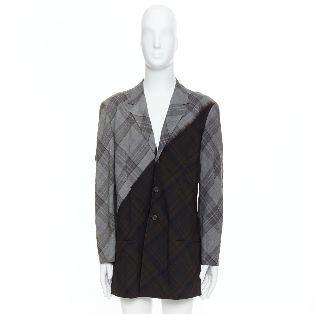 YOHJI YAMAMOTO Bleached grey brown gradient check print blazer JP2 M