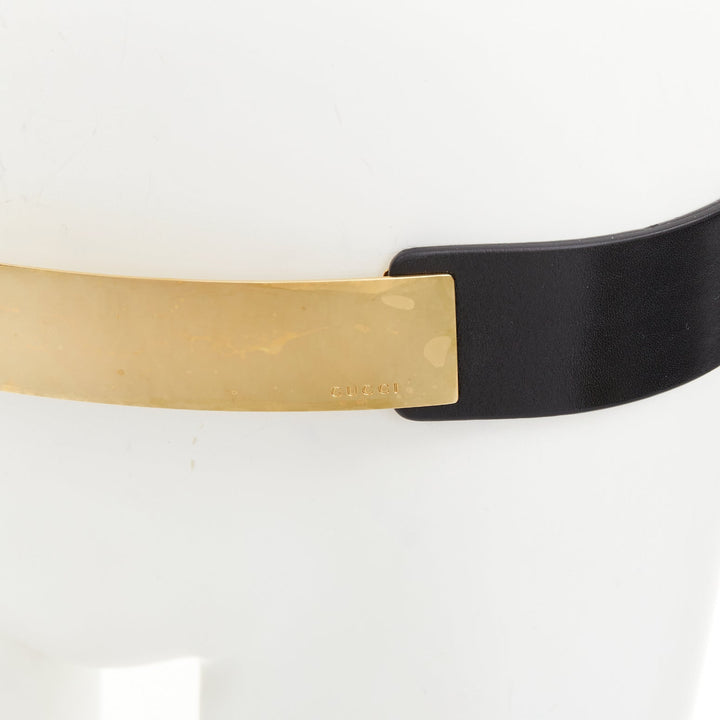 GUCCI 2012 Runway gold metal bar plate black smooth leather wide waist belt 80cm