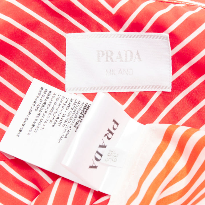 PRADA 2022  100% silk red white diagonal stripe logo back dress shirt EU39 M