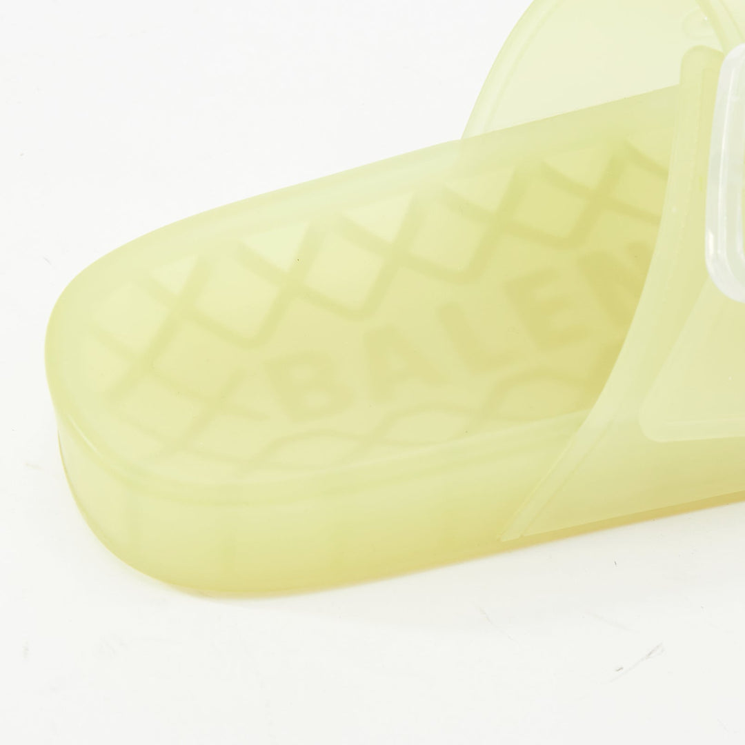 BALENCIAGA 2021 Mallorca transparent yellow rubber dual buckle slide sandal EU38
