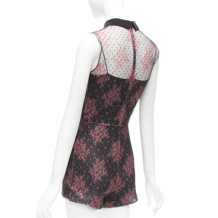 CHRISTIAN DIOR  black pink intricate lace overlay playsuit romper FR34 XS