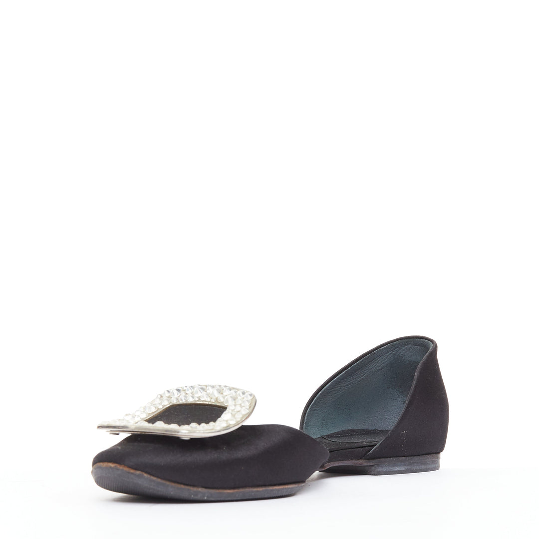 ROGER VIVIER Chips Strass black satin crystal buckle dorsay flats EU35