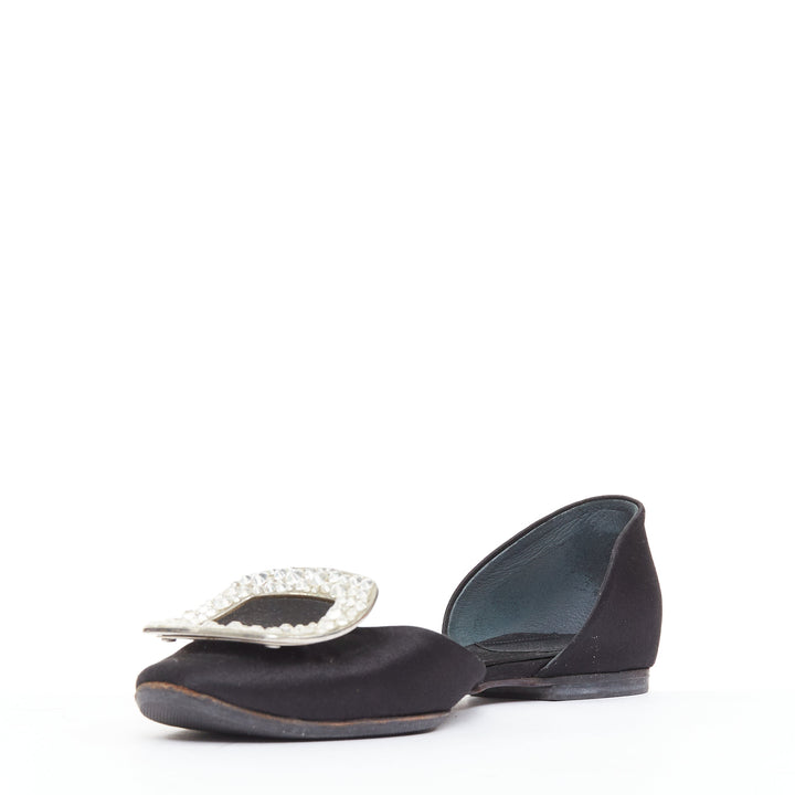 ROGER VIVIER Chips Strass black satin crystal buckle dorsay flats EU35