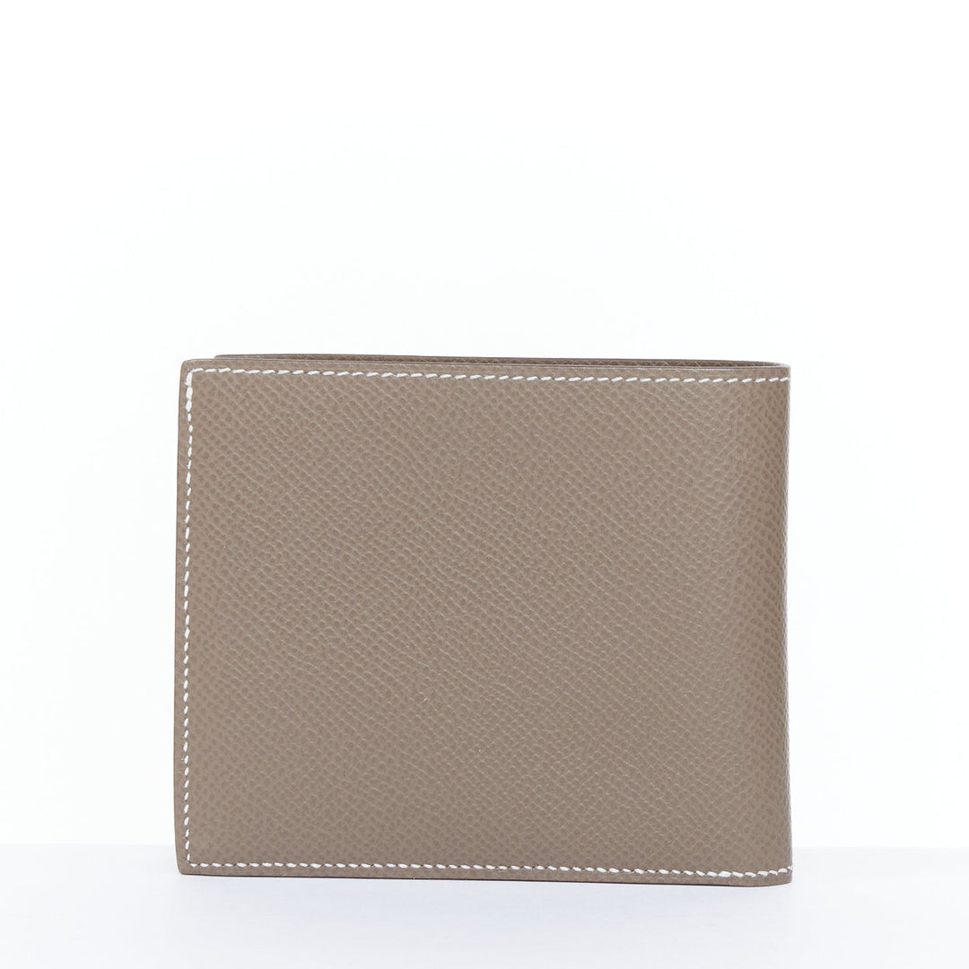 HERMES MC2 Copernic etoupe Epsom leather white contrast stitch bifold wallet PM