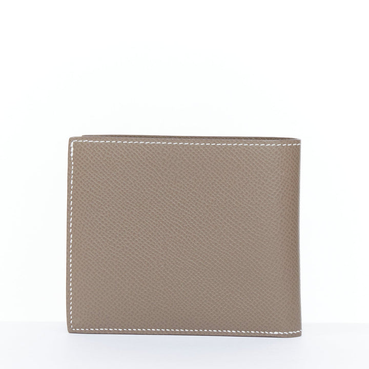 HERMES MC2 Copernic etoupe Epsom leather white contrast stitch bifold wallet PM