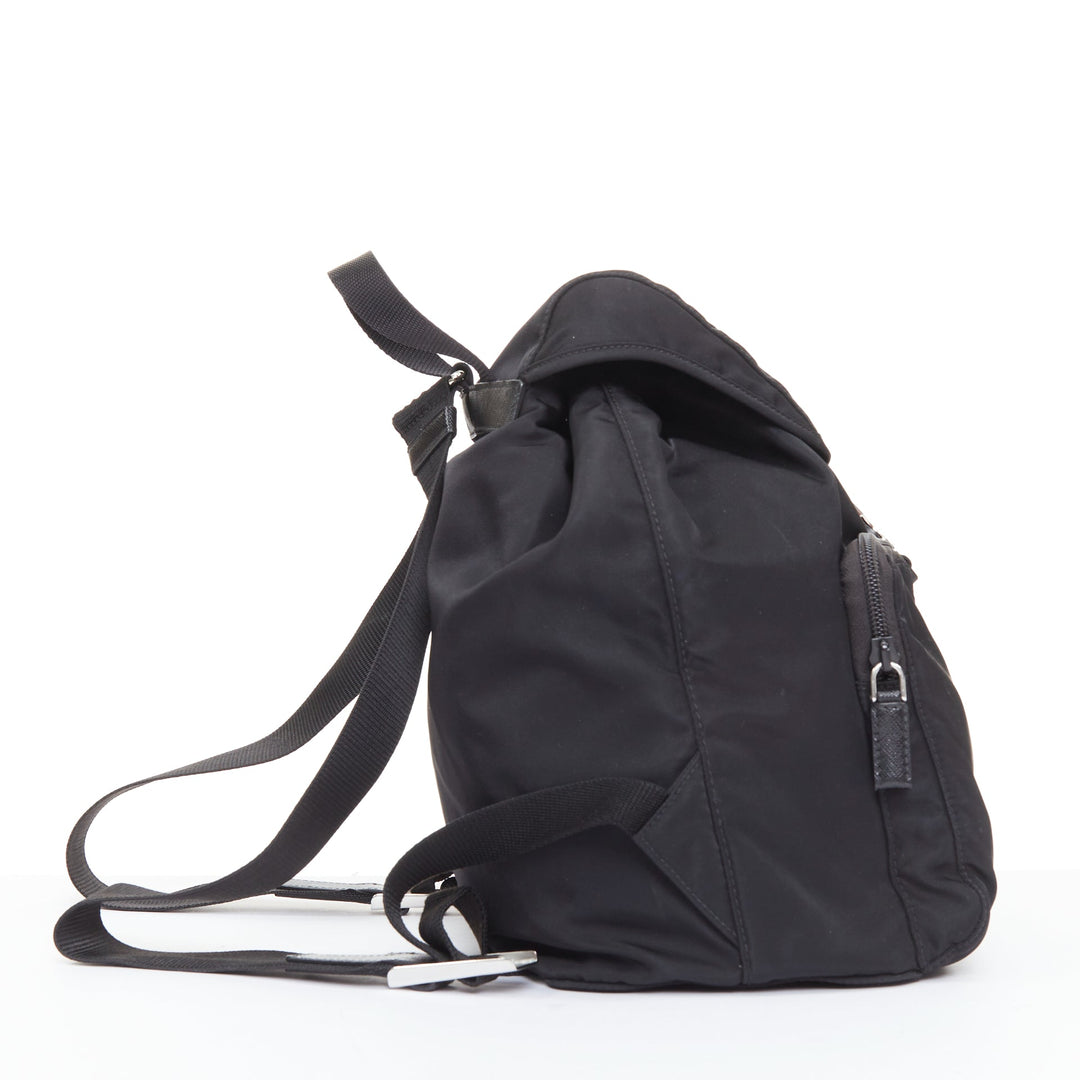 PRADA Re-Nylon Technical black silver logo triangle buckle small backpack bag
