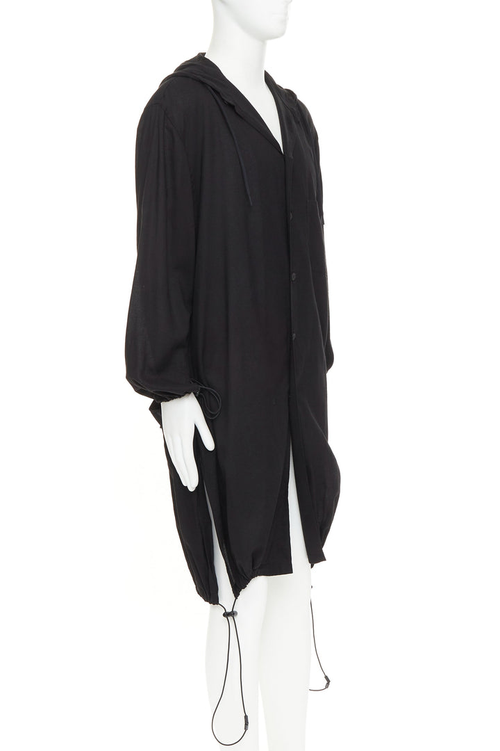 Y-3 YOHJI YAMAMOTO black hooded drawstring hem button down shirt jacket M