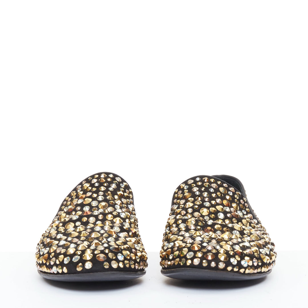 GIUSEPPE ZANOTTI Kevin black suede gold silver Swarovski crystal loafers EU43
