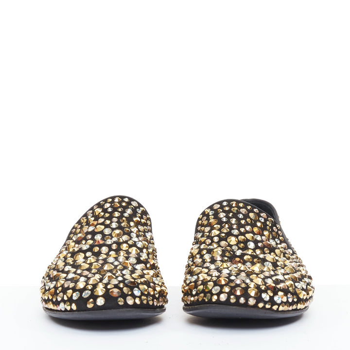 GIUSEPPE ZANOTTI Kevin black suede gold silver Swarovski crystal loafers EU43