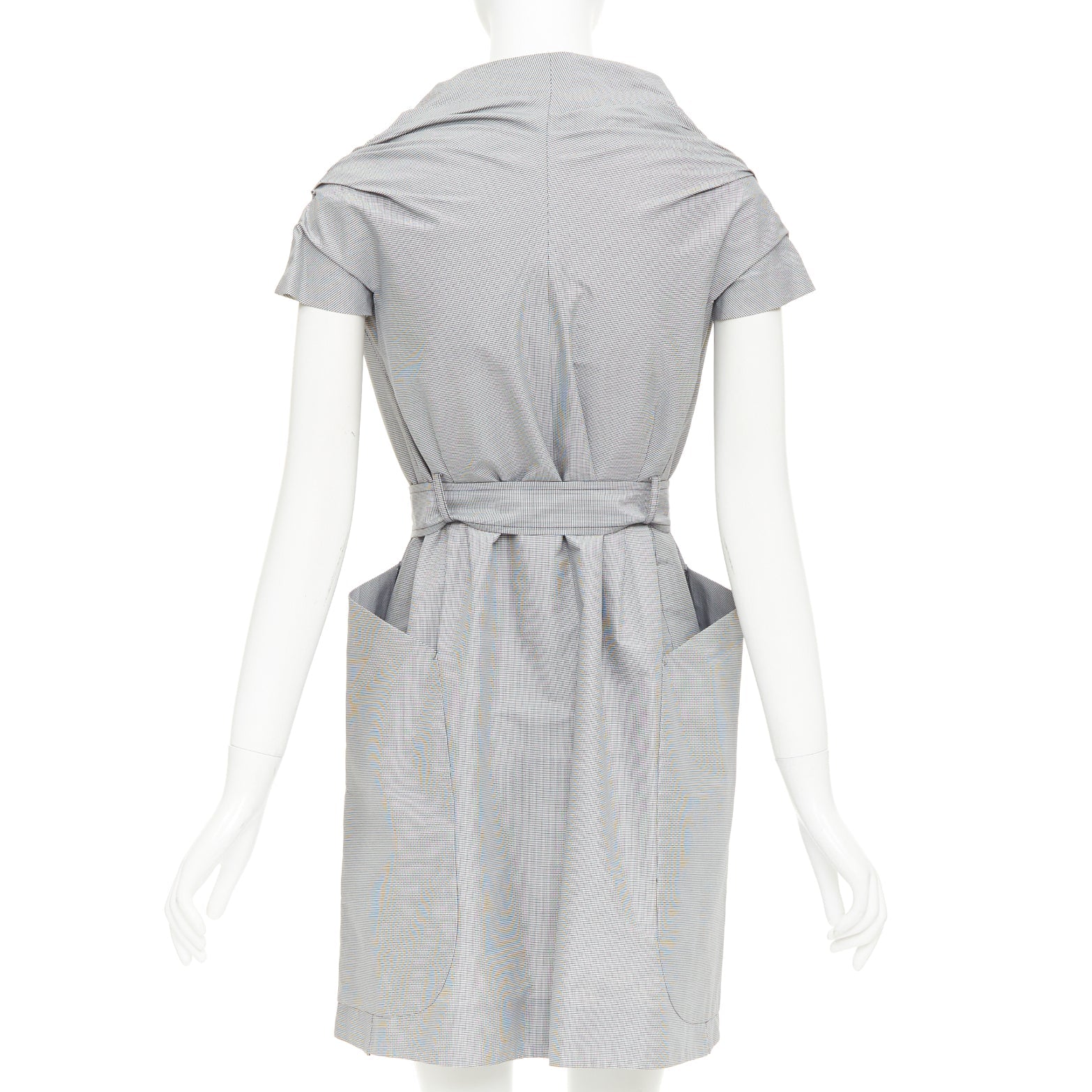 MAURIZIO PECORARO grey check cotton double breasted belted trench