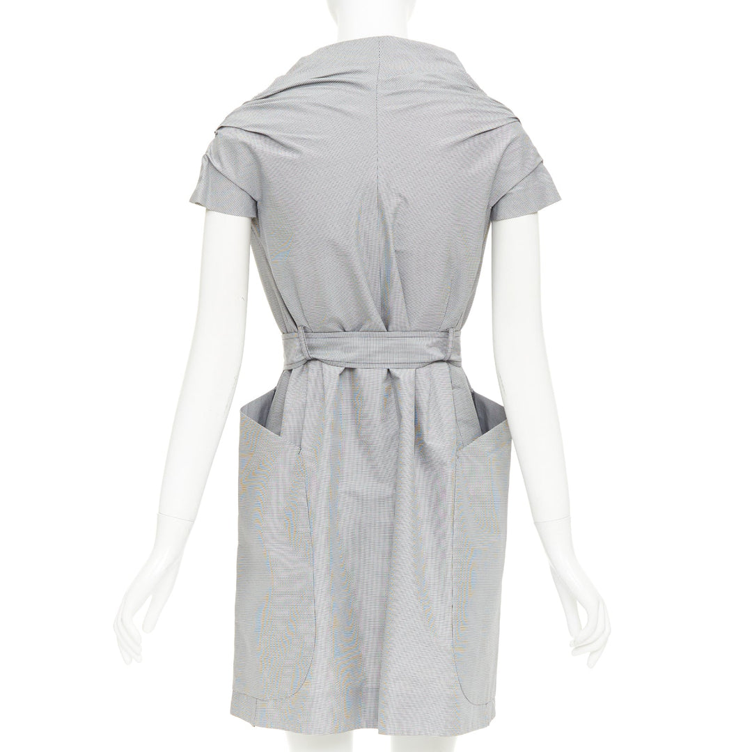 MAURIZIO PECORARO grey check cotton double breasted belted trench dress IT38 XS