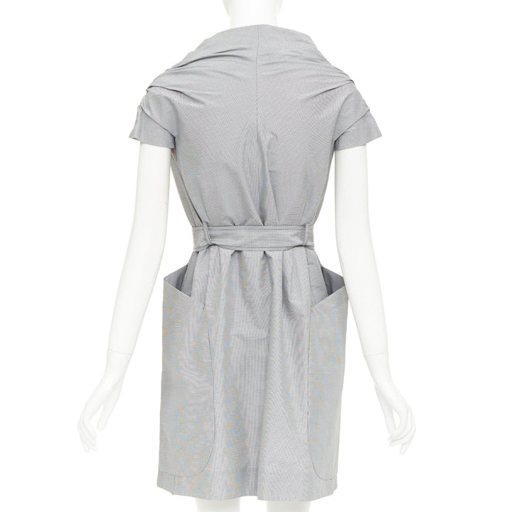 MAURIZIO PECORARO grey check cotton double breasted belted trench dress IT38 XS
