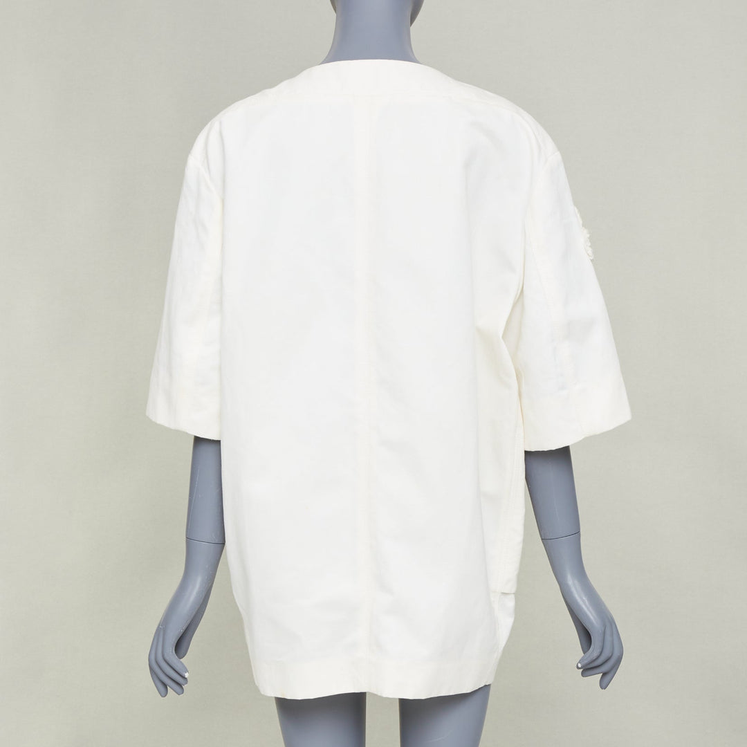 NINA RICCI 2012 ivory white floral rose applique half sleeve button coat M