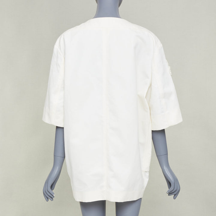 NINA RICCI 2012 ivory white floral rose applique half sleeve button coat M