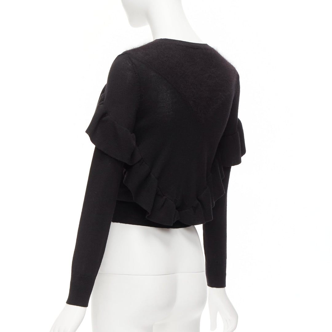 VIKTOR & ROLF black virgin wool silk cashmere sides ruffle cropped sweater XS