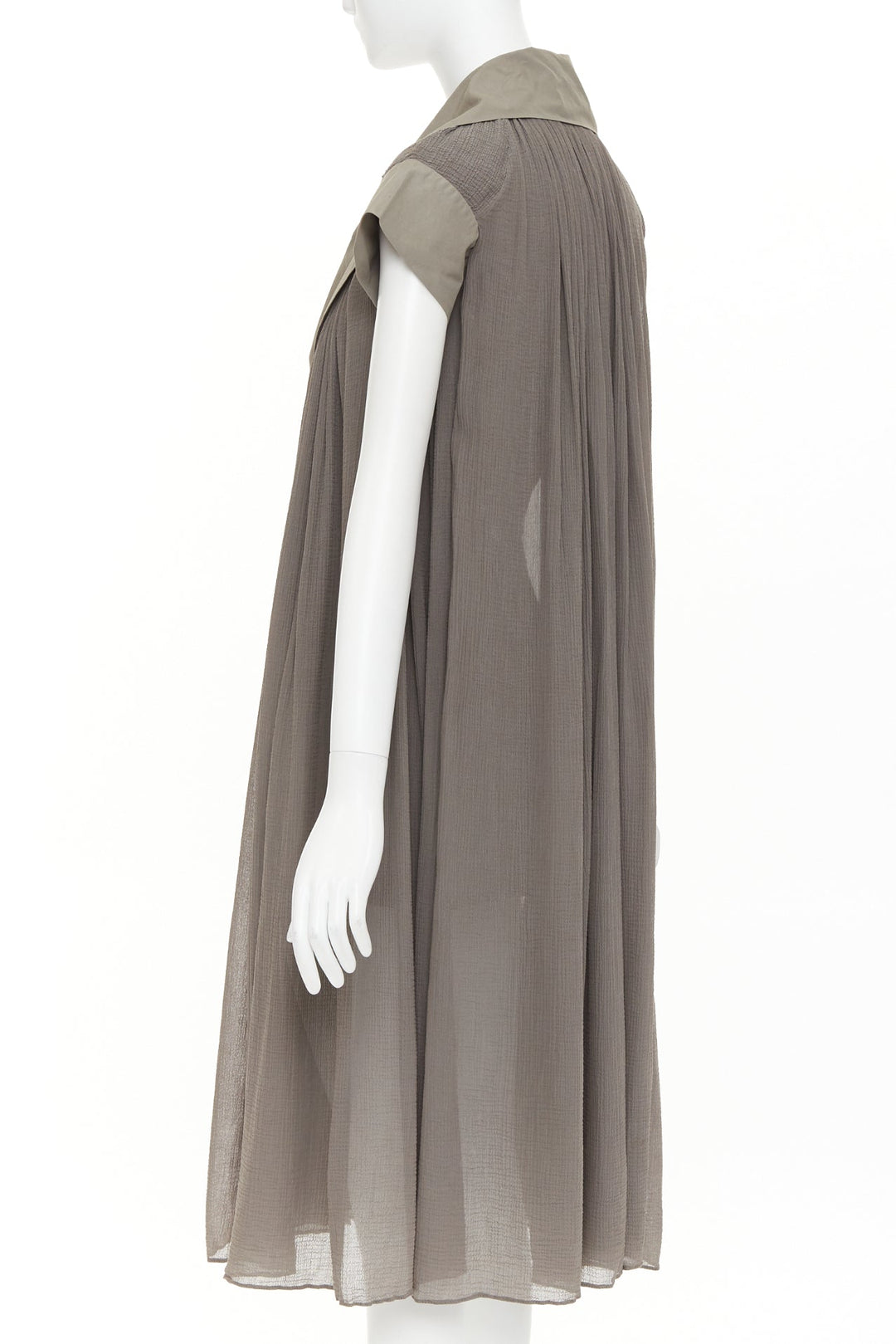 BOTTEGA VENETA grey cotton chiffon pleated plunge spread collar dress IT40 S