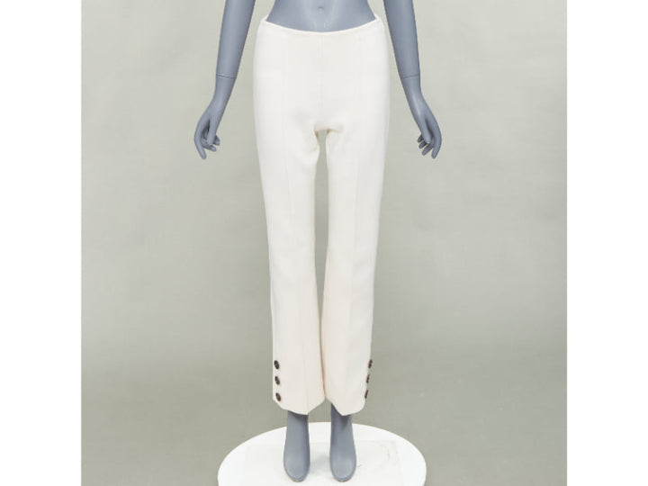 SONIA RYKIEL cream brown horn button embellished hem flare pants