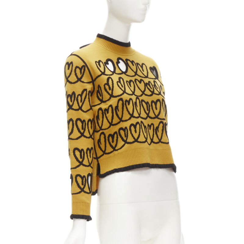 FENDI Scribble Heart cut out yellow black knit cropped pullover sweater S