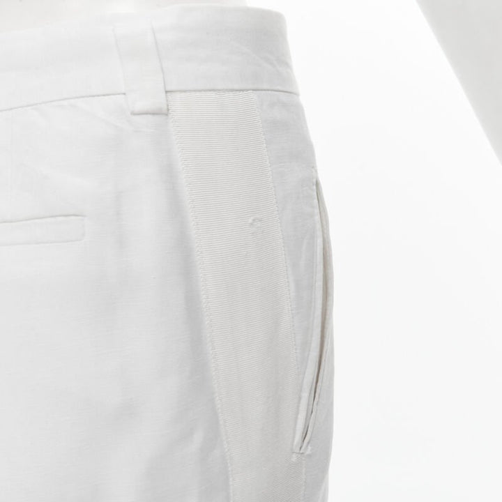 HAIDER ACKERMANN white grosgrain linen drop crotch cropped trousers FR38 S